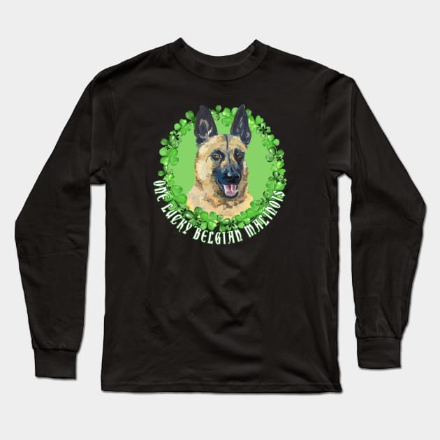 One Lucky Belgian Malinois Funny St. Patrick Dog Long Sleeve T-Shirt by Sniffist Gang